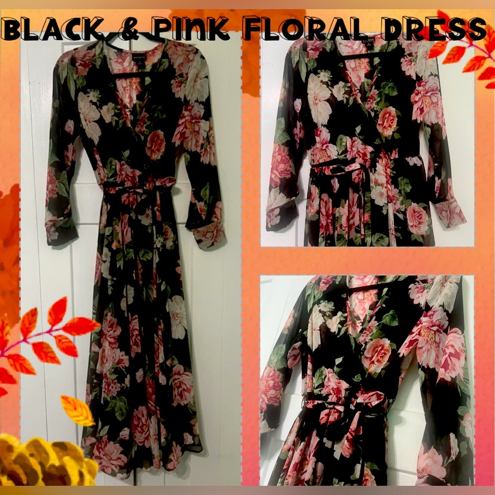 Black and Pink Floral Maxi Dress